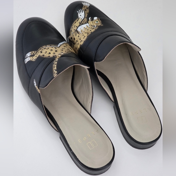 ALEPEL Leopard Black Mules – Hand-Painted – Size 6 – EUC - Picture 6 of 8
